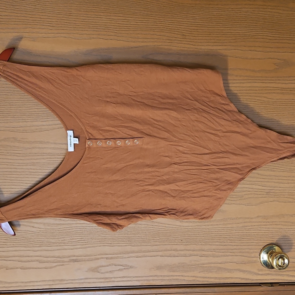 Mittoshop Women's Cognac Brown Buttoned Knit Bodysuit
